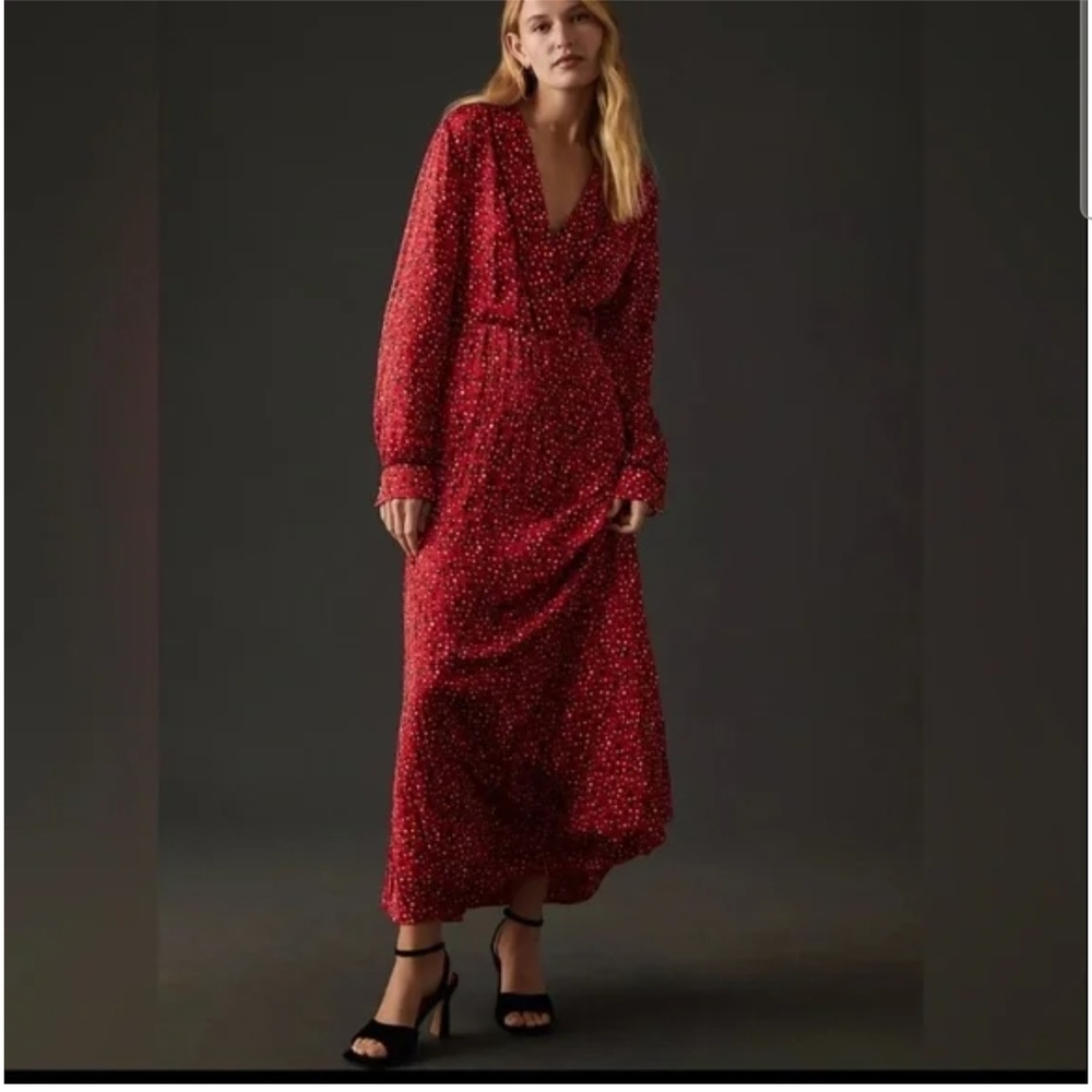 Scotch And Soda Anthropologie NWOT Red Printed Pleated Maxi Dress; Size M